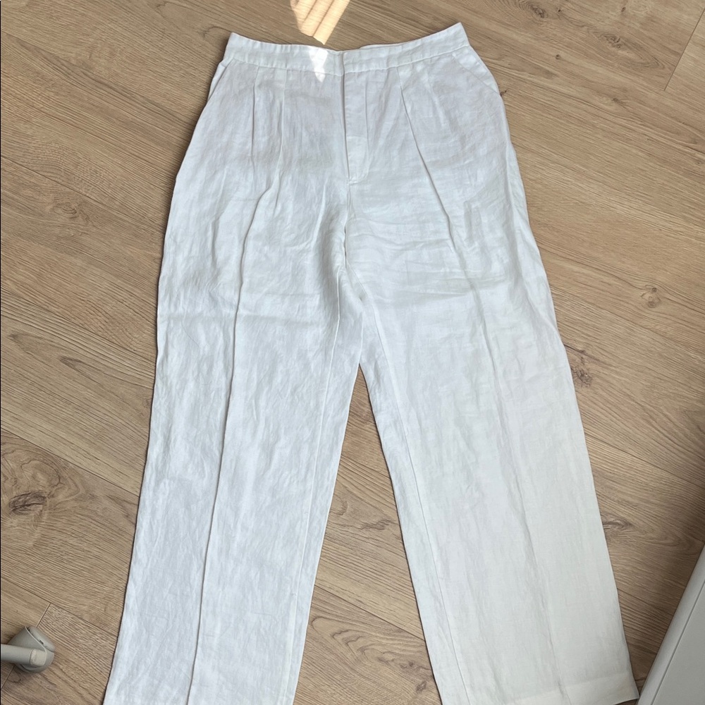 Zara White Linen Wide Leg Pants